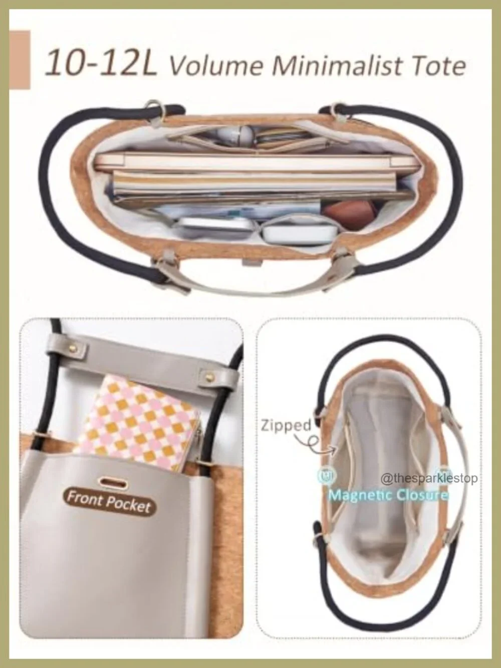 Cork Leather Work Travel Tote Bag Top Handle Handbag Women